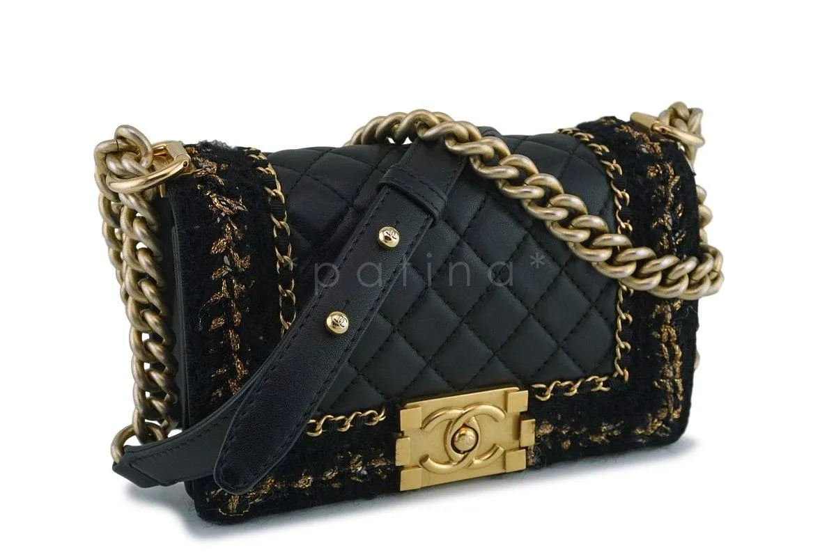 16K Chanel Black Classic Boy Jacket Small Flap Bag