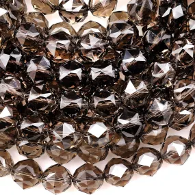 AAA Gem Grade Genuine Natural Smoky Quartz Beads Faceted 8mm 10mm Round Double Hearted Star Cut Gemstone 15.5" Strand