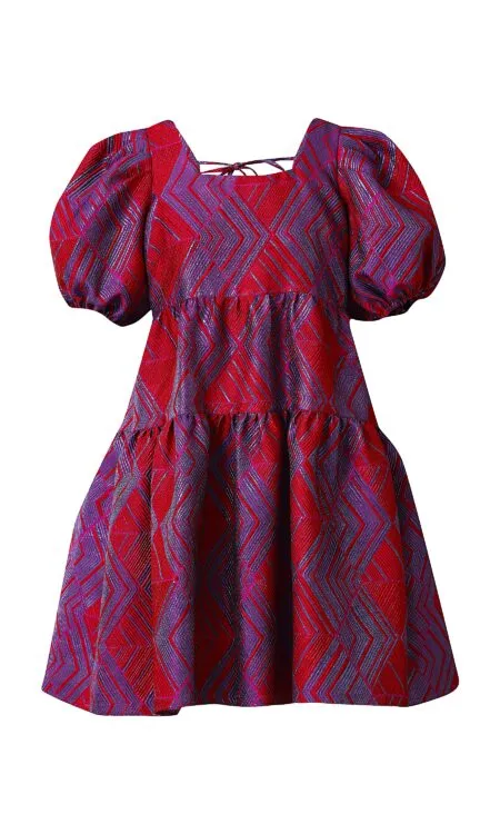 Emily Lovelock Bonnie Crimson Jacquard BurnOut Velvet Dress