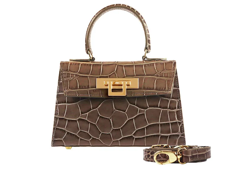 Fonteyn Mignon Orinoco 'Croc' Print Calf Leather Handbag - Taupe