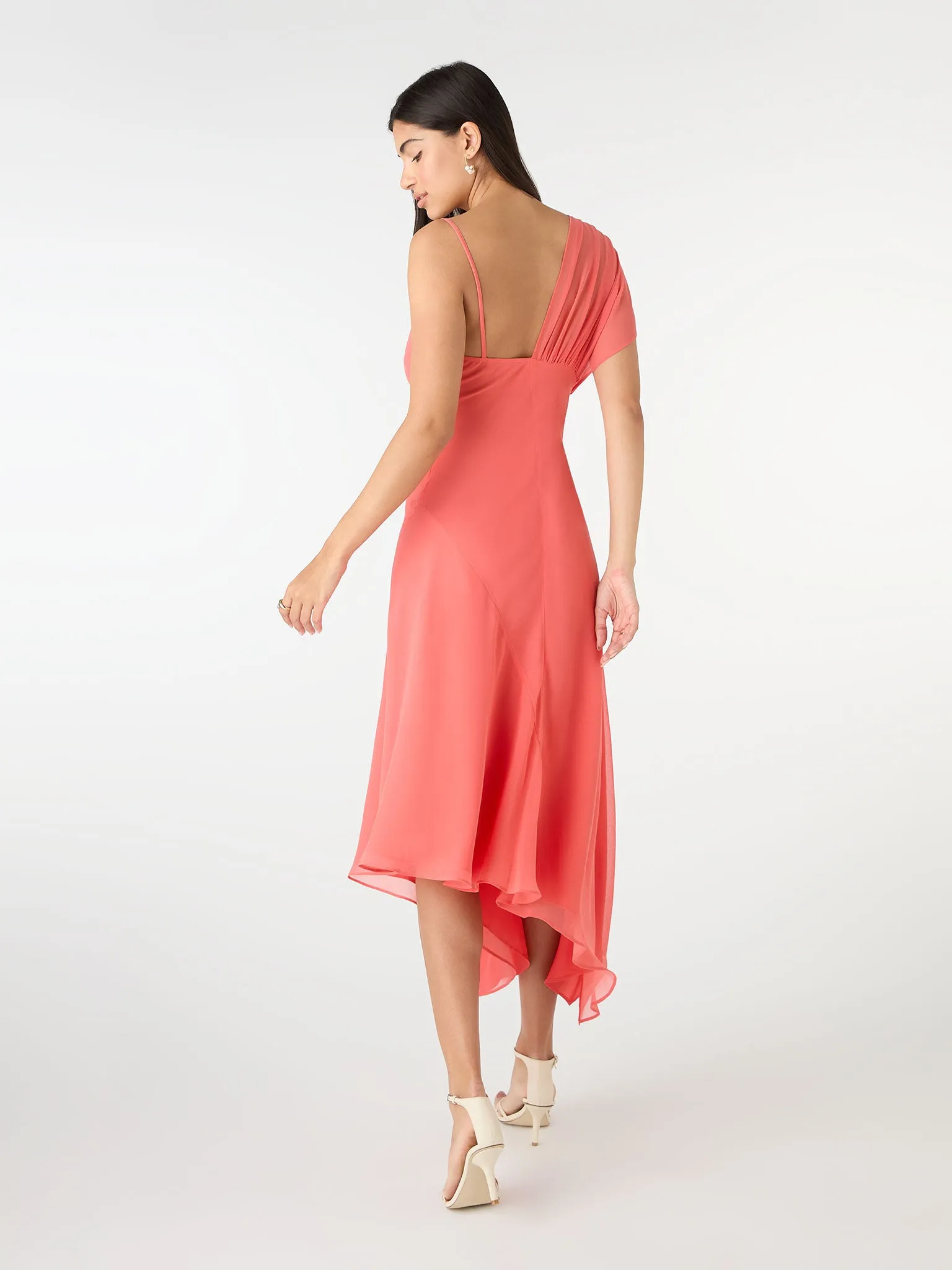 Laurel Asymmetric Dress in Coral