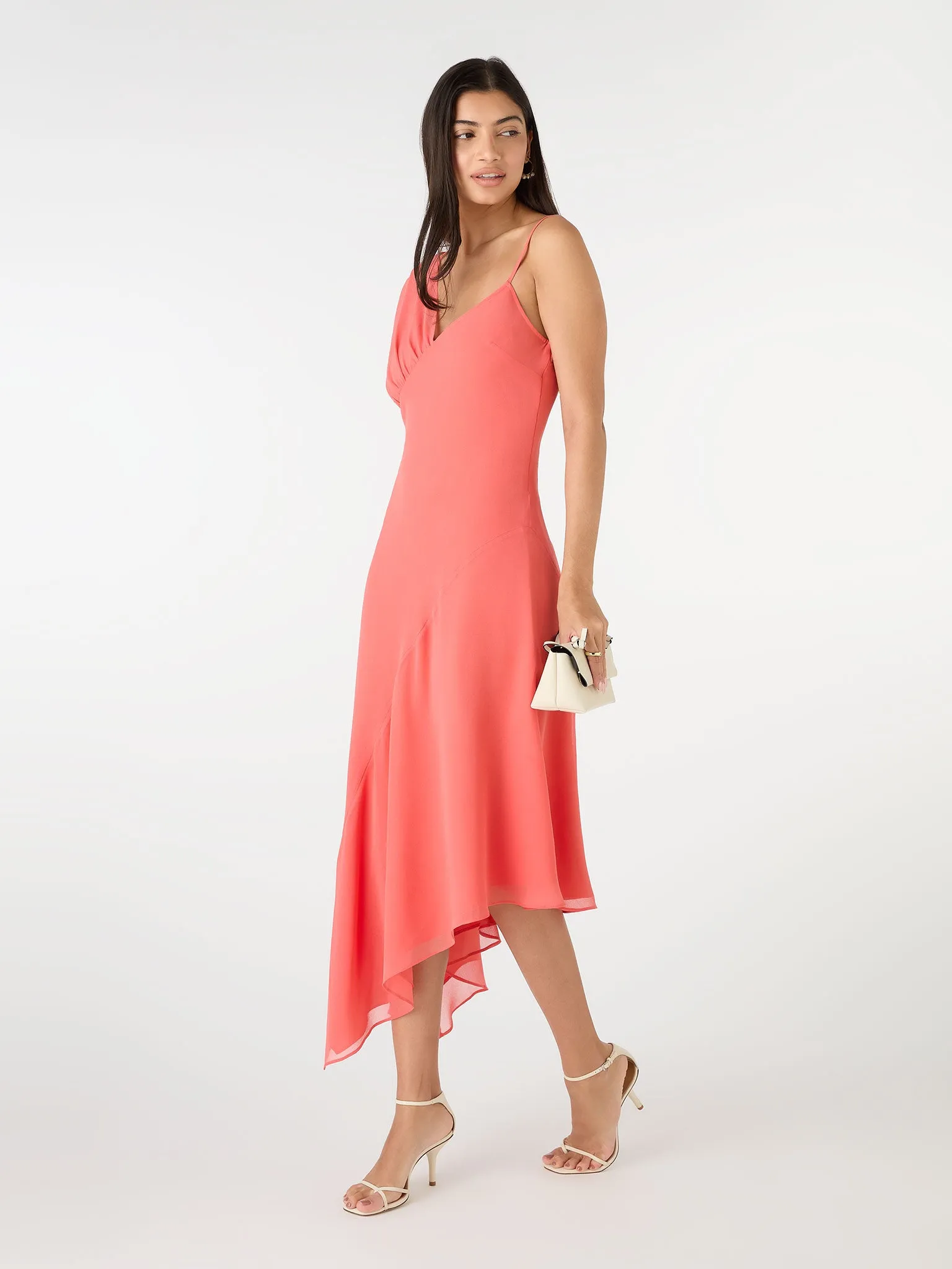 Laurel Asymmetric Dress in Coral