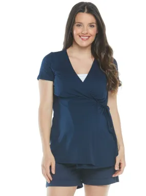 Maternity/ Nursing Wrap Top - Navy