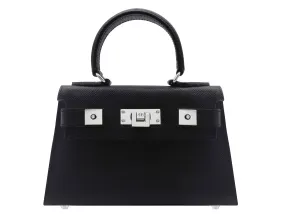 Maya Mignon Dolomite Pebble Print Calf Leather Handbag - Black/Silver