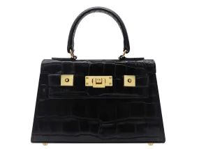 Maya Mignon Orinoco 'Croc' Print Calf Leather Handbag - Black