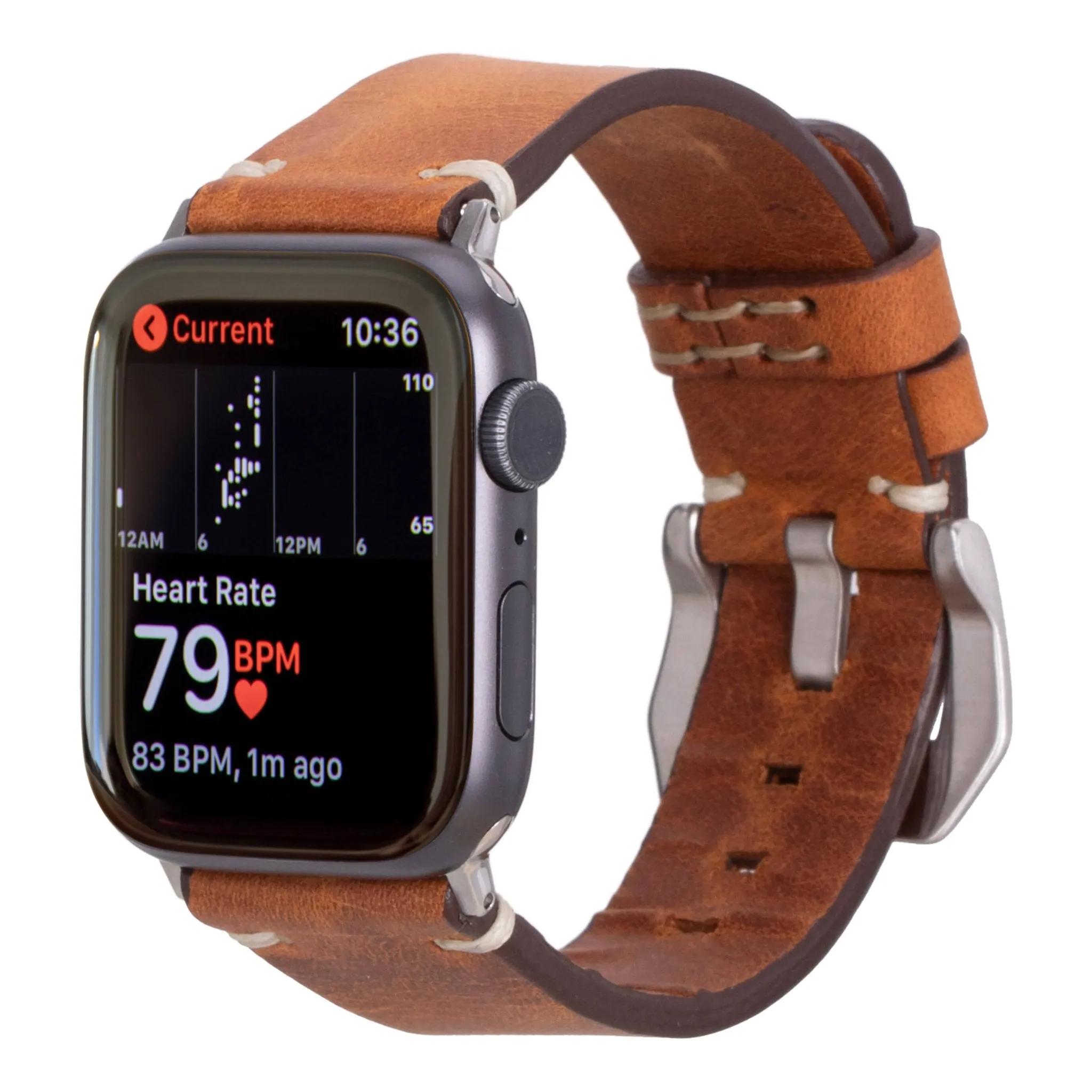 Modern Newport Band for Apple Watch 44mm / 45mm, Golden Brown, Silver Hardware