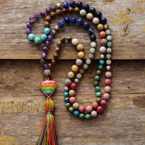 'Rainbow Pendant' Mixed Crystals 108 Mala Beads Necklace