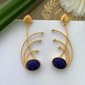 Salvanity Brass Gold Fashion Jewellery - Los Angeles Fireworks Earrings- Blue