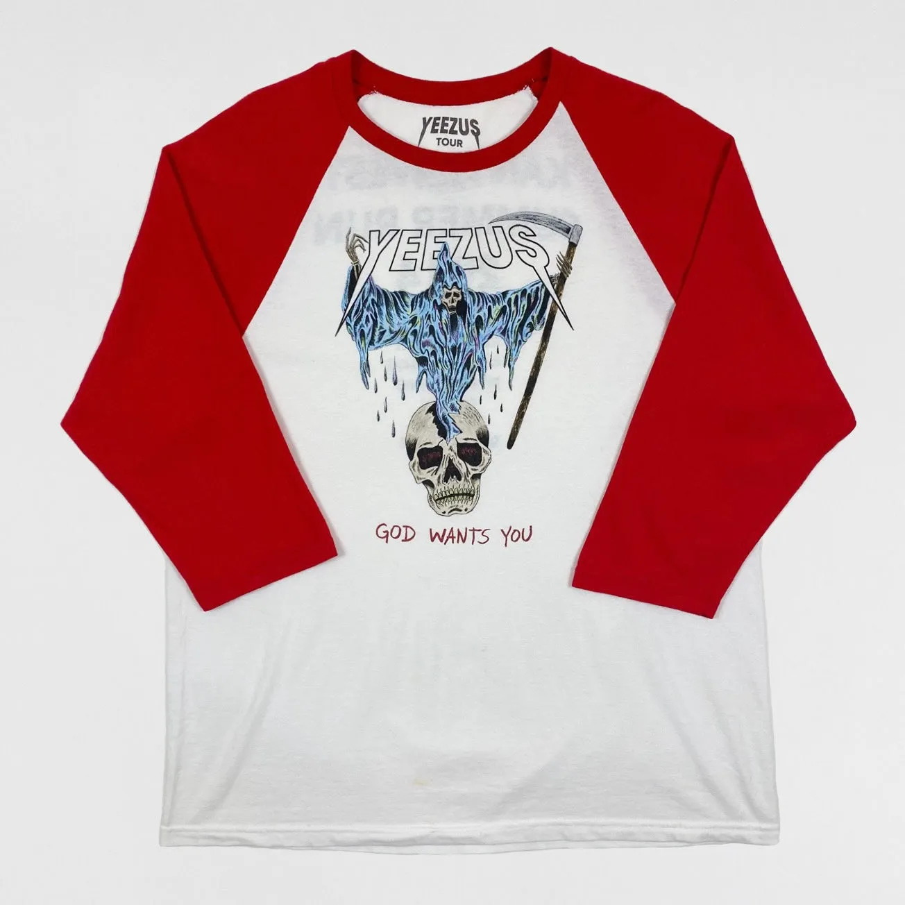 Yeezus Tour 2014 Bonnaroo Baseball Tee In White/Red