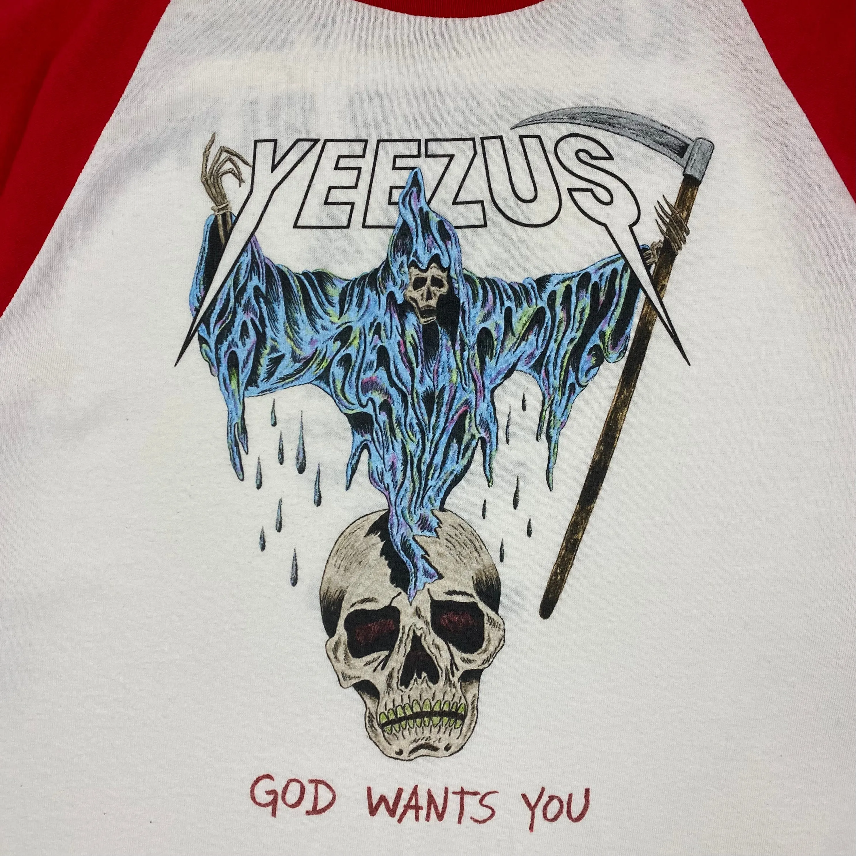 Yeezus Tour 2014 Bonnaroo Baseball Tee In White/Red